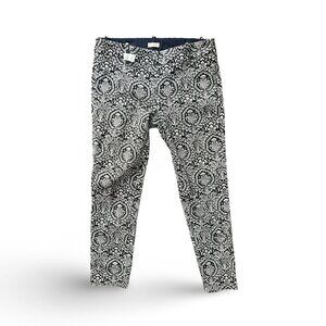 J. Crew Womens Skimmer Pants Black Damask Stretch City Fit Flat Front Size Small